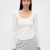 Blusa de pijama con ribete de encaje y patrón de mini acanalado