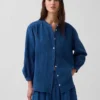 Camisas oversize sin cuello de gasa de algodón vaquero