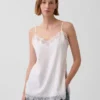 Camiseta sin mangas de mezcla de lino con ribete de encaje