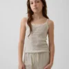 Camiseta sin mangas para niños con ribete de encaje y tejido tipo waffle