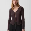 Cardigan con lazo delantero de mezcla de lino
