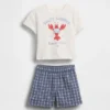 Conjunto de camiseta con diseño de langosta bebé y pantalones cortos a cuadros