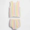 Conjunto de camiseta sin mangas y shorts a rayas de ganchillo para bebé