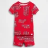 Conjunto de pijama de pantalones cortos de algodón orgánico cepillado con diseño de camión de bomberos para bebés y niños