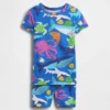 Conjunto de pijama de pantalones cortos de algodón orgánico cepillado con motivos de criaturas marinas para bebés y niños