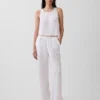 Pantalones de gasa de algodón con dobladillo abierto