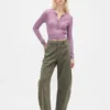 Pantalones de talle medio de sarga con corte de barril