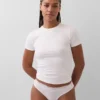Tanga de algodón orgánico elástico con ribete de encaje