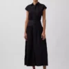 Vestido camisero largo de popelín con cintura baja