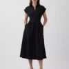 Vestido camisero midi de popelín con cintura ceñida