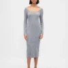 Vestido de jerséu midi de punto acanalado CashSoft