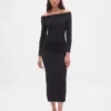 Vestido de jerséu midi elástico con hombros descubiertos de CashSoft