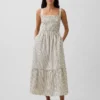 Vestido largo de popelín con corpiño fruncido