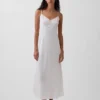 Vestido midi bordado de mezcla de lino