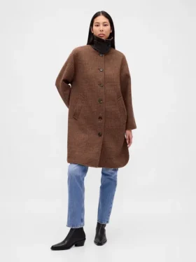 Abrigo de auto oversize de mezcla de lana con estampado de pata de gallo