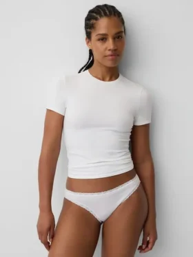 Bikini de algodón orgánico elástico con ribete de encaje