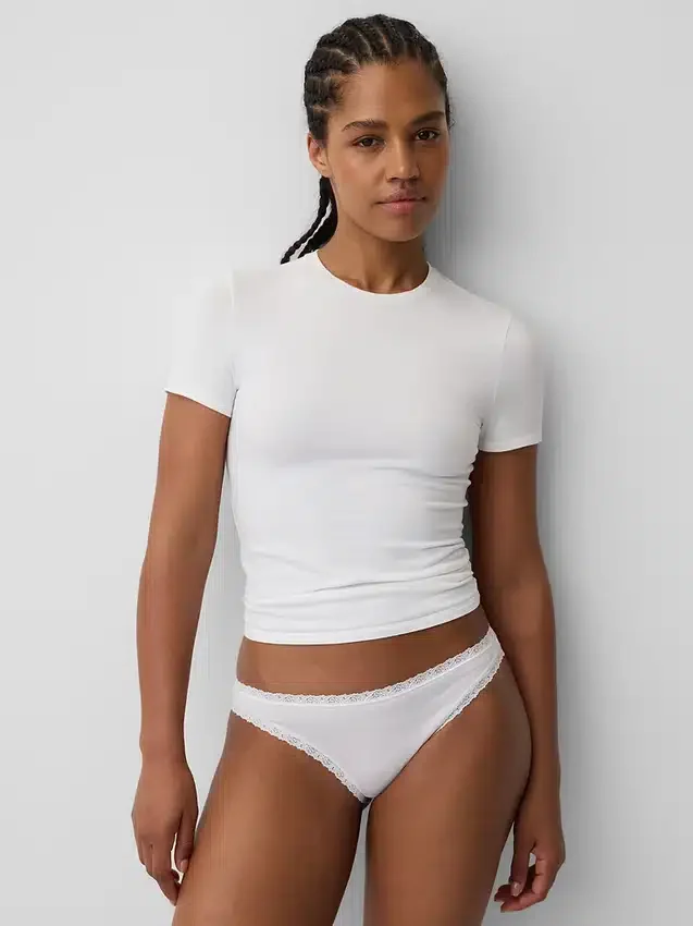 Bikini de algodón orgánico elástico con ribete de encaje