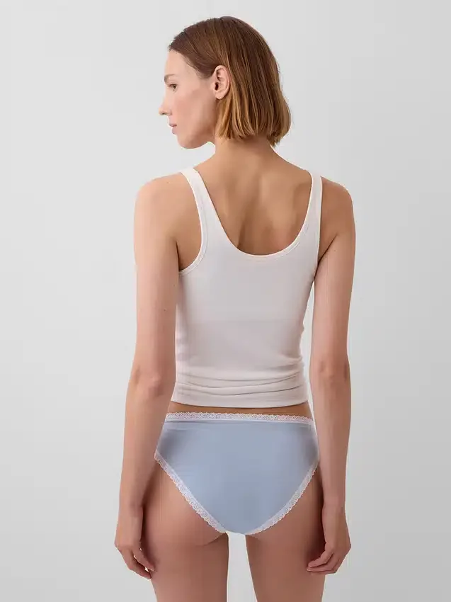 Bikini de algodón orgánico elástico con ribete de encaje