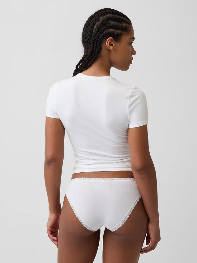 Bikini de algodón orgánico elástico con ribete de encaje