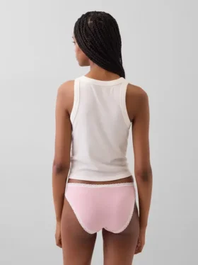 Bikini de algodón orgánico elástico con ribete de encaje