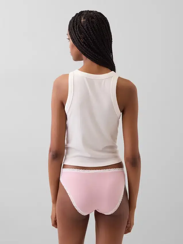 Bikini de algodón orgánico elástico con ribete de encaje