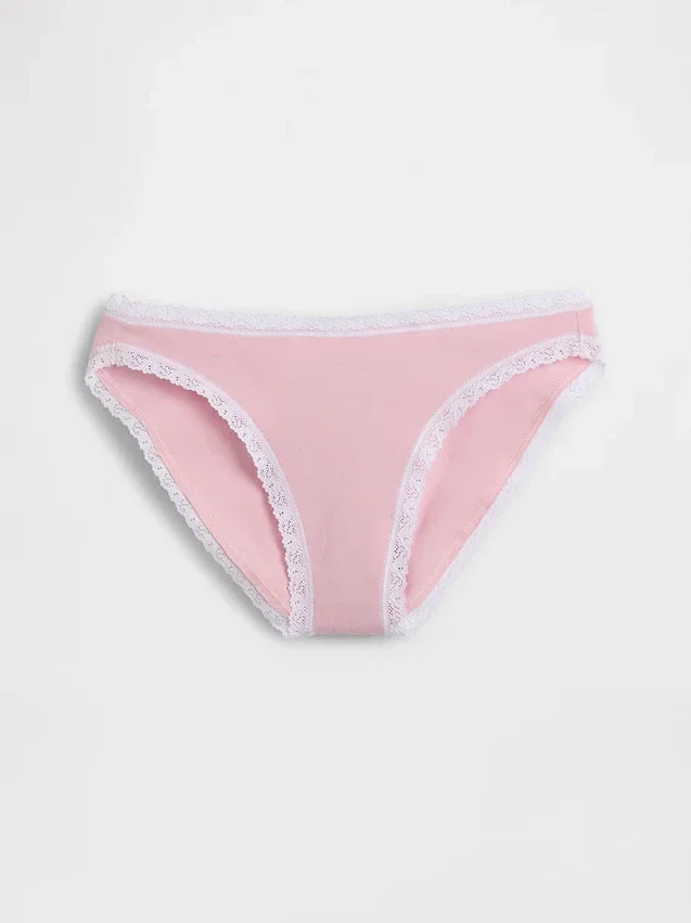 Bikini de algodón orgánico elástico con ribete de encaje