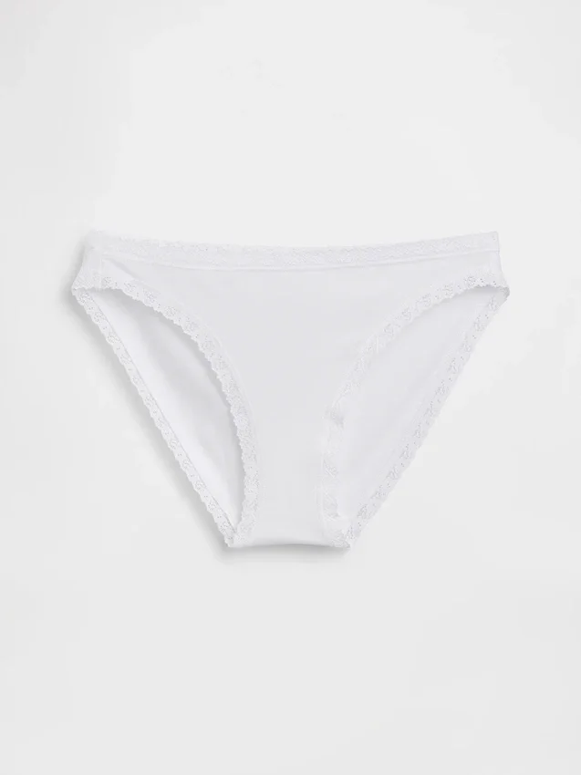Bikini de algodón orgánico elástico con ribete de encaje