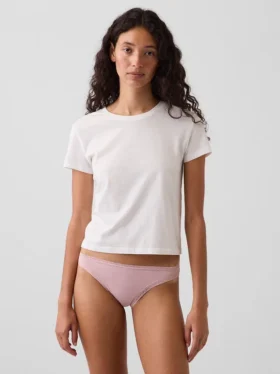 Bikini de algodón orgánico elástico con ribete de encaje, el más suave