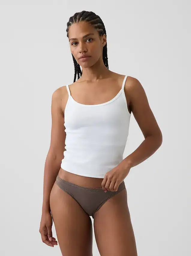 Bikini de algodón orgánico elástico con ribete de encaje, el más suave
