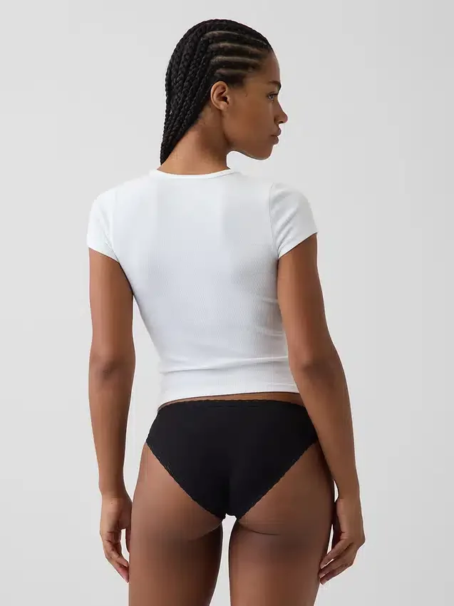 Bikini de algodón orgánico elástico con ribete de encaje, el más suave