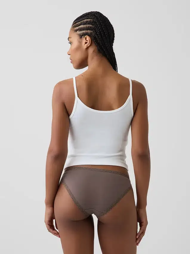 Bikini de algodón orgánico elástico con ribete de encaje, el más suave