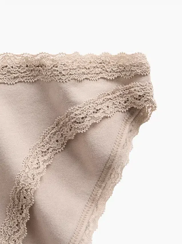 Bikini de algodón orgánico elástico con ribete de encaje, el más suave