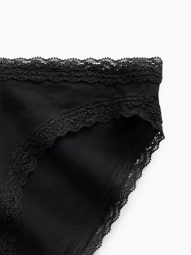 Bikini de algodón orgánico elástico con ribete de encaje, el más suave