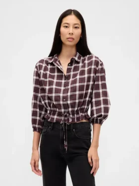 Blusa a cuadros con lazo en la cintura