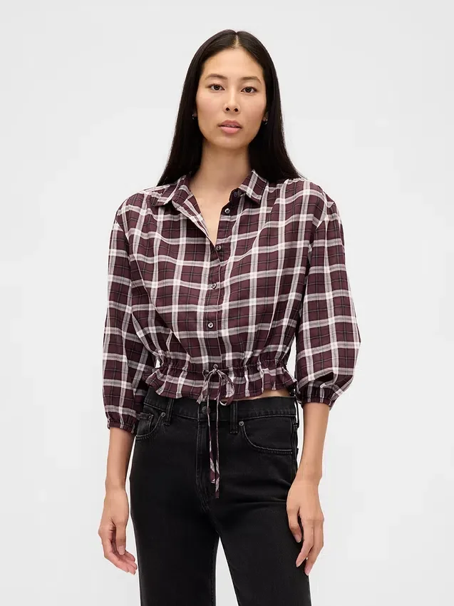 Blusa a cuadros con lazo en la cintura