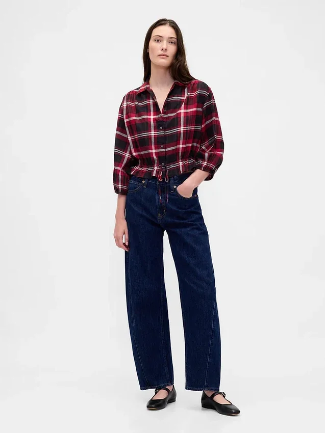 Blusa a cuadros con lazo en la cintura