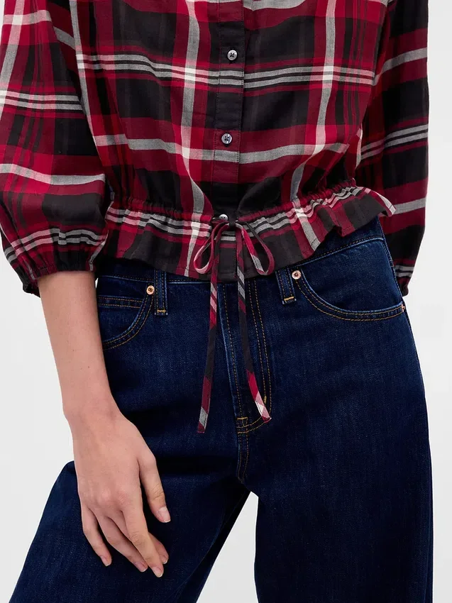 Blusa a cuadros con lazo en la cintura