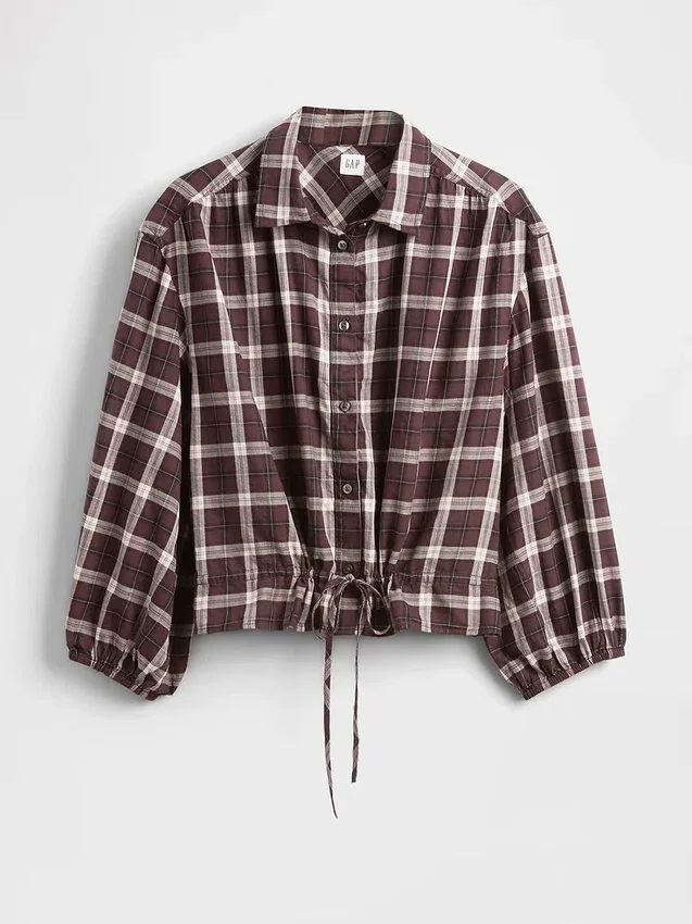 Blusa a cuadros con lazo en la cintura
