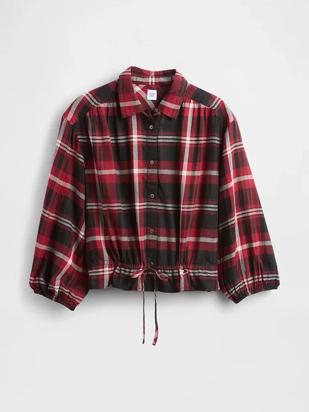 Blusa a cuadros con lazo en la cintura