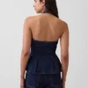 Blusa ajustada de mezclilla con cuello halter y peplum