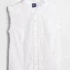 Blusa con botones en la parte delantera, pliegues y ribete de encaje