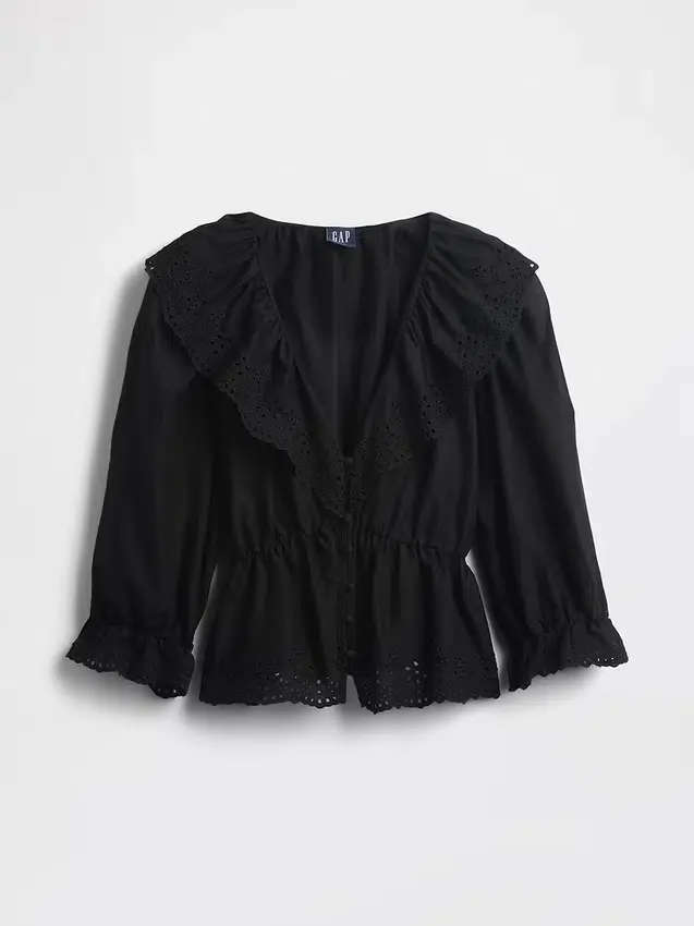 Blusa con cuello en V y volantes