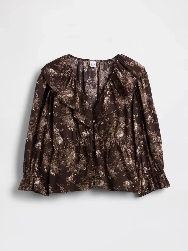 Blusa con cuello en V y volantes