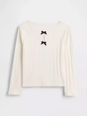 Blusa con lazo y punto calado para bebés y niños