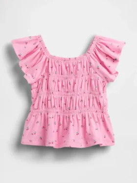 Blusa con mangas onduladas y fruncido para bebés y niños
