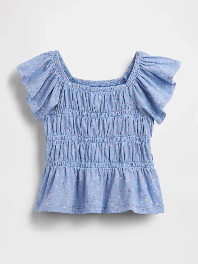 Blusa con mangas onduladas y fruncido para bebés y niños