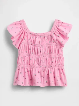 Blusa con mangas onduladas y fruncido para bebés y niños