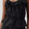 Blusa con mangas onduladas y lazo en la cintura