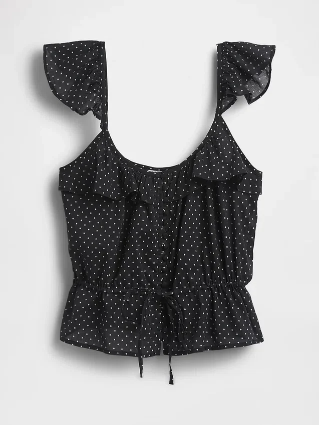 Blusa con mangas onduladas y lazo en la cintura