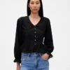 Blusa con peplum, cuello en V y cuello